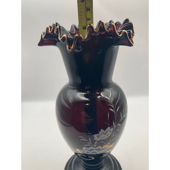 VTG Crystalex Deep Amethyst Bohemian Czech Crystal Vase Painted Flowers 8.5" Tal - Picture 8 of 11